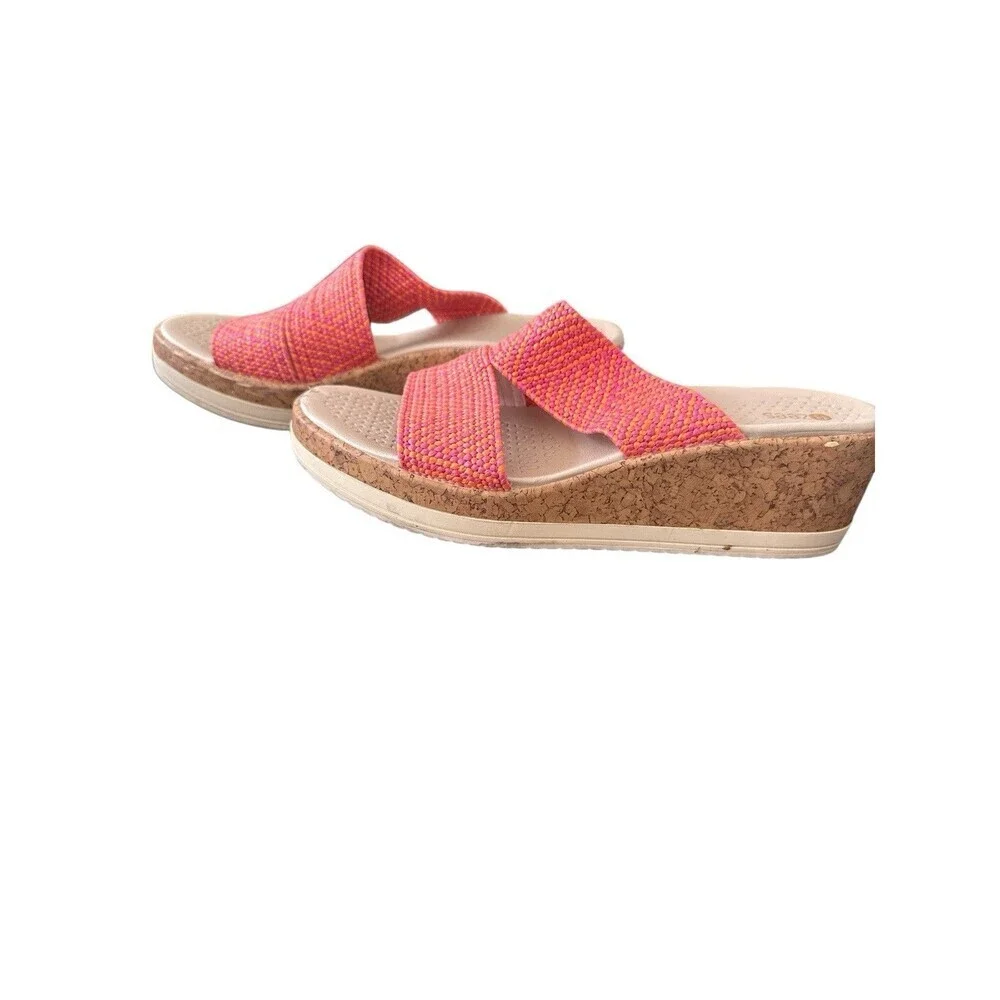 BZees Riviera Washable Wedge Slide Sandals Women's Sz 9M Paradise Pink/Orange
